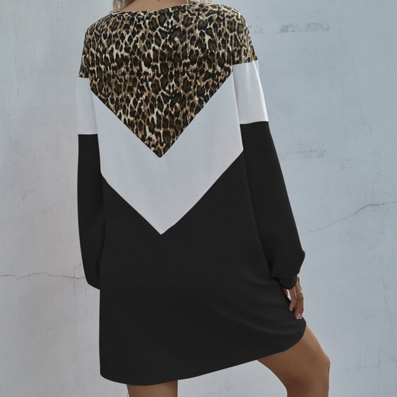 Chevron leopard print black tan sweater dress fall - Picture 6 of 7